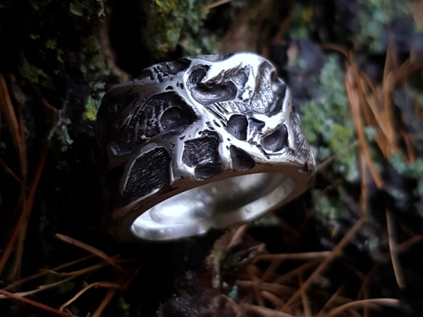 Atelier Solstice – Bague végétale en argent oxydé pour homme. 